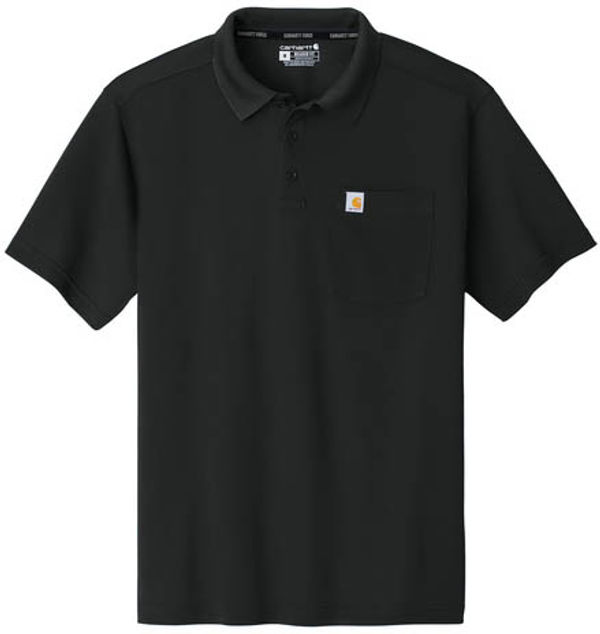 An image of a Custom Carhartt Force Snag Resistant Pocket Polo in Black!