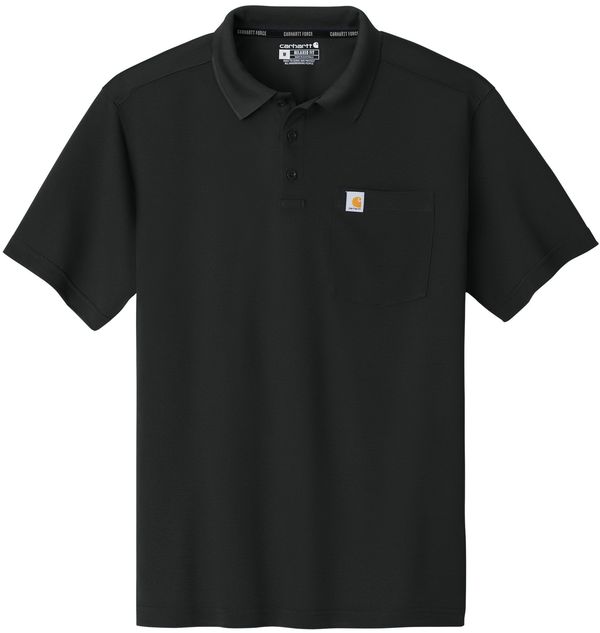 An image of a Custom Carhartt Force Snag Resistant Pocket Polo in Black!