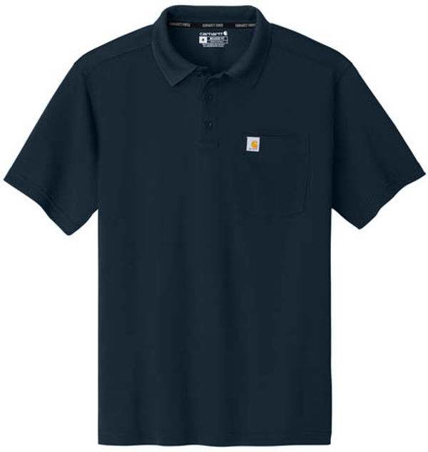 An image of a Custom Carhartt Force Snag Resistant Pocket Polo in Navy!