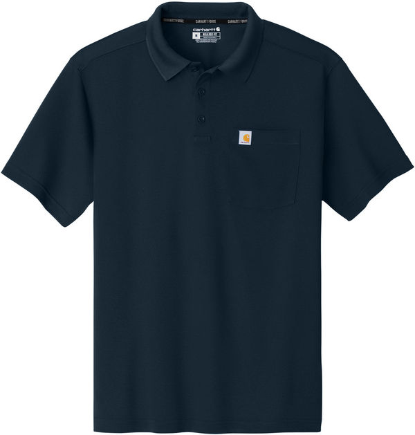 An image of a Custom Carhartt Force Snag Resistant Pocket Polo in Navy!