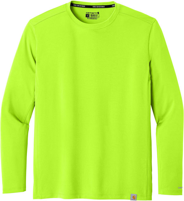 An image of a Custom Carhartt Force Sun Defender Long Sleeve T Shirt in Brite Lime!