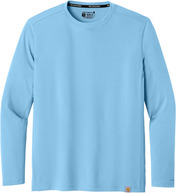 An image of a Custom Carhartt Force Sun Defender Long Sleeve T Shirt in Fresh Water Blue!