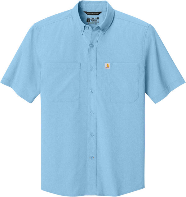 An image of a Custom Carhartt Force Sun Defender Short Sleeve Shirt in Fresh Water Blue!