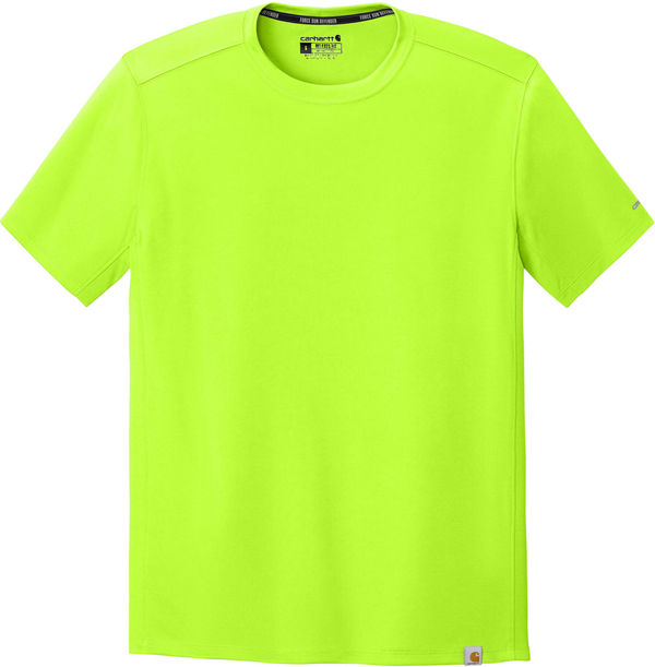 An image of a Custom Carhartt Force Sun Defender Short Sleeve T Shirt in Brite Lime!