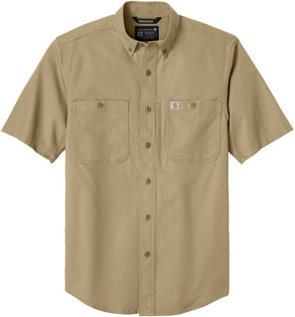 Am image of a Custom Carhartt Rugged Professional Series Short Sleeve Shirt in Dark Khaki!