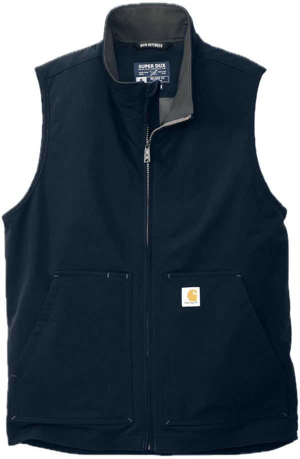 Am image of a Custom Carhartt Super Dux Soft Shell Vest in Navy!