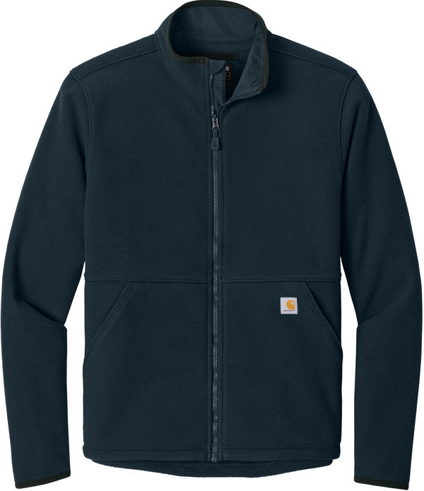 An image of a Custom Carhartt Textured Full Zip Fleece Jacket in Navy!