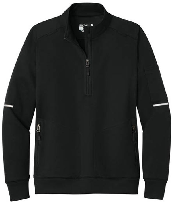 An image of a Custom Carhartt Womens FLD & RSCU One Half Zip Mid Layer in Black!