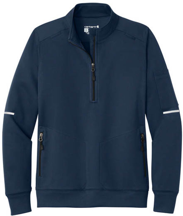 An image of a Custom Carhartt Womens FLD & RSCU One Half Zip Mid Layer in Dark Navy!