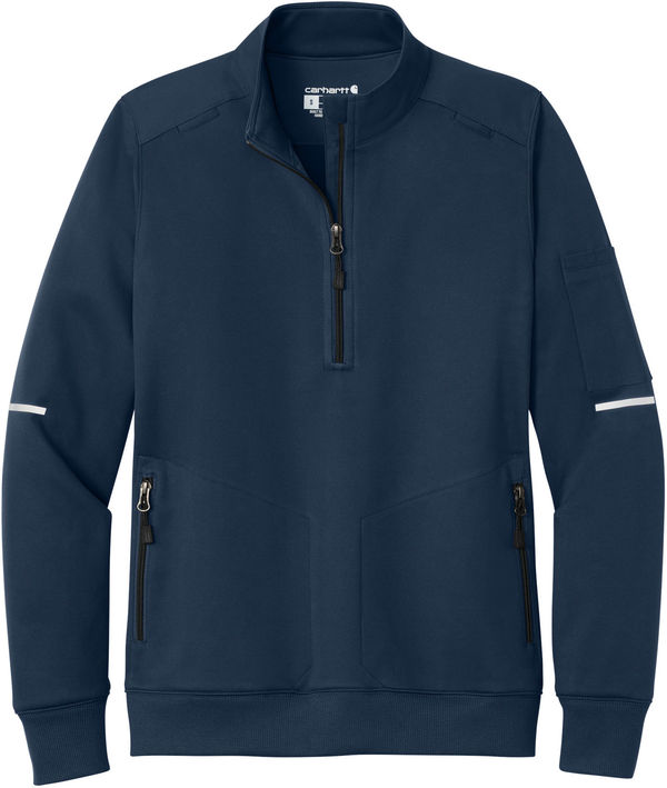 An image of a Custom Carhartt Womens FLD & RSCU One Half Zip Mid Layer in Dark Navy!