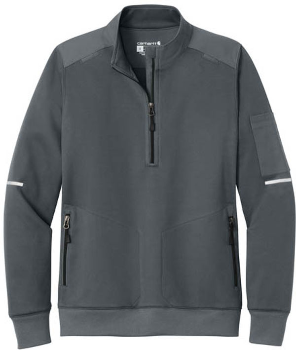 An image of a Custom Carhartt Womens FLD & RSCU One Half Zip Mid Layer in Pewter!