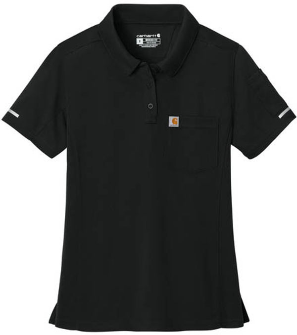 An image of a Custom Carhartt Womens FLD & RSCU Polo in Black!