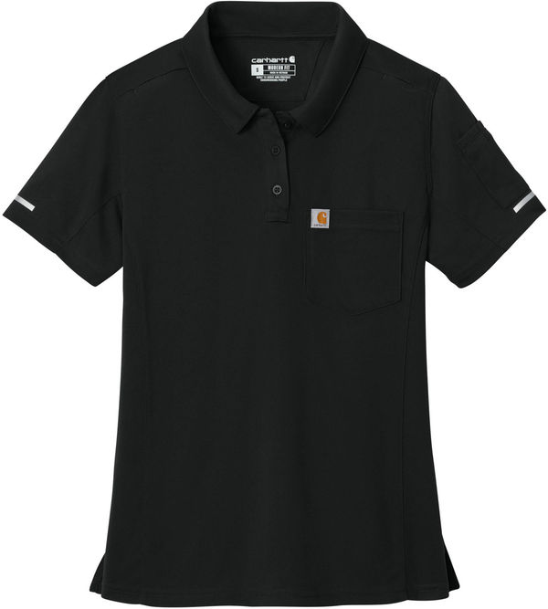 An image of a Custom Carhartt Womens FLD & RSCU Polo in Black!