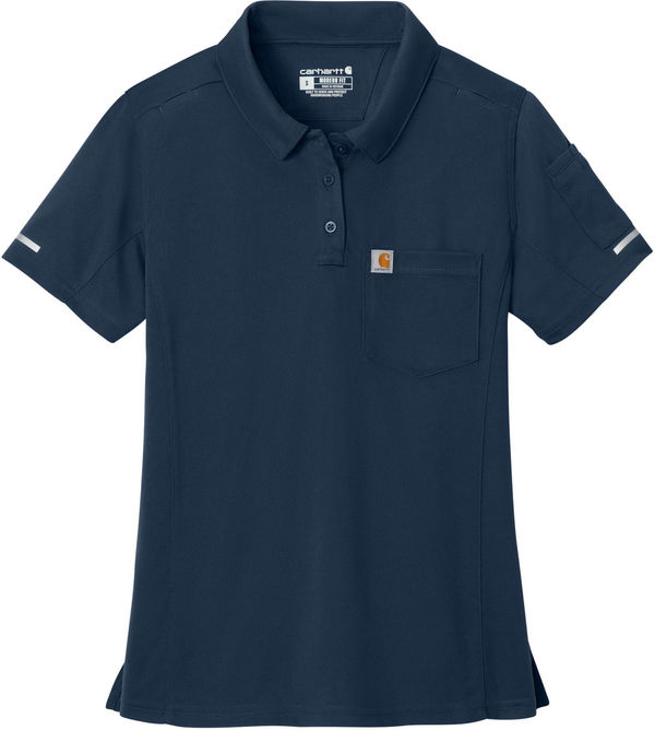 An image of a Custom Carhartt Womens FLD & RSCU Polo in Dark Navy!