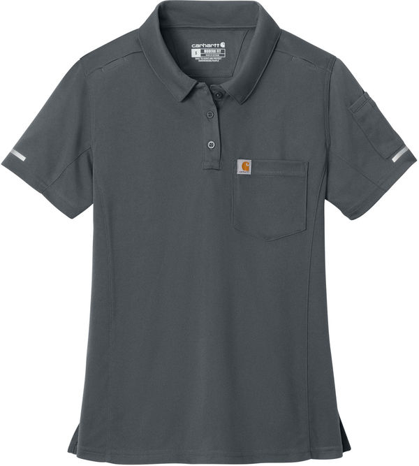 An image of a Custom Carhartt Womens FLD & RSCU Polo in Pewter!