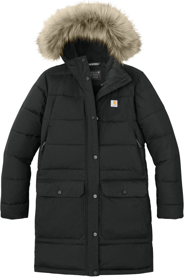 An image of a Custom Carhartt Womens Montana Insulated Hooded Coat in Black!