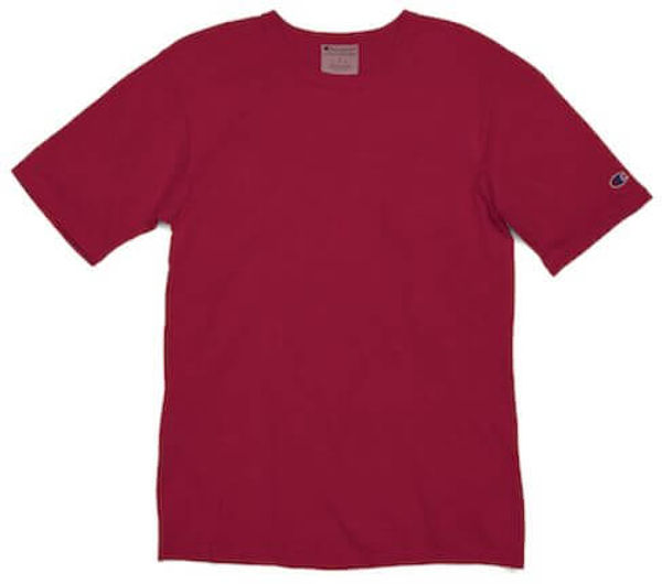 Am image of a Custom Champion Adult Garment Dyed Short Sleeve Tee in Crimson!