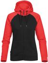 Am image of a Custom Stormtech Womens Omega Zip Hoody in BLACK / BRIGHT RED!