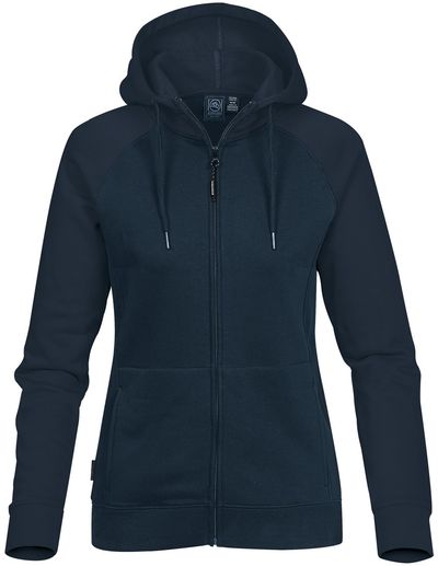 Am image of a Custom Stormtech Womens Omega Zip Hoody in NAVY!