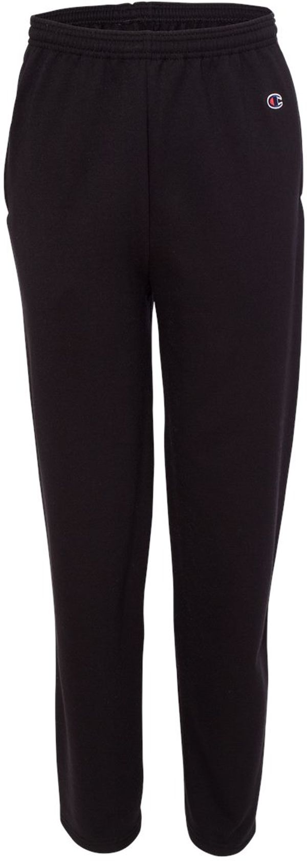 An image of a Custom Champion Mens Powerblend Open Bottom Sweatpants with Pockets in Black!