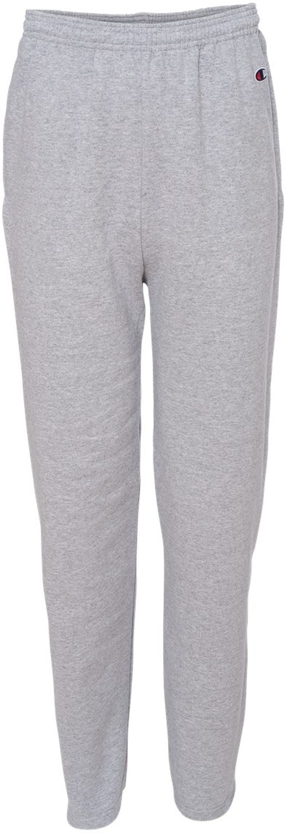 An image of a Custom Champion Mens Powerblend Open Bottom Sweatpants with Pockets in Light Steel!
