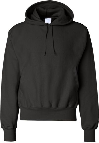 Am image of a Custom Champion Reverse Weave Pullover Hooded Sweatshirt in Black!