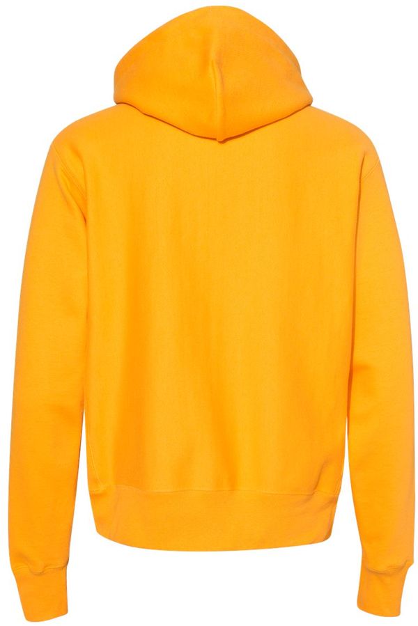 Am image of a Custom Champion Reverse Weave Pullover Hooded Sweatshirt in C Gold!