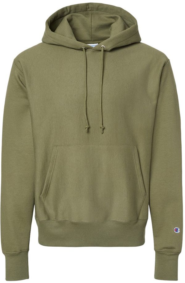 Am image of a Custom Champion Reverse Weave Pullover Hooded Sweatshirt in Fresh Olive!