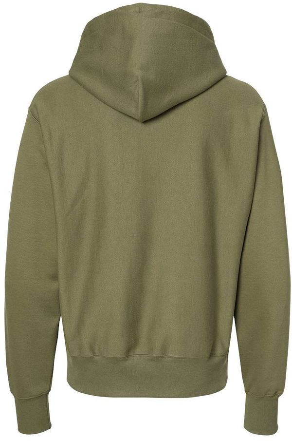 Am image of a Custom Champion Reverse Weave Pullover Hooded Sweatshirt in Fresh Olive!