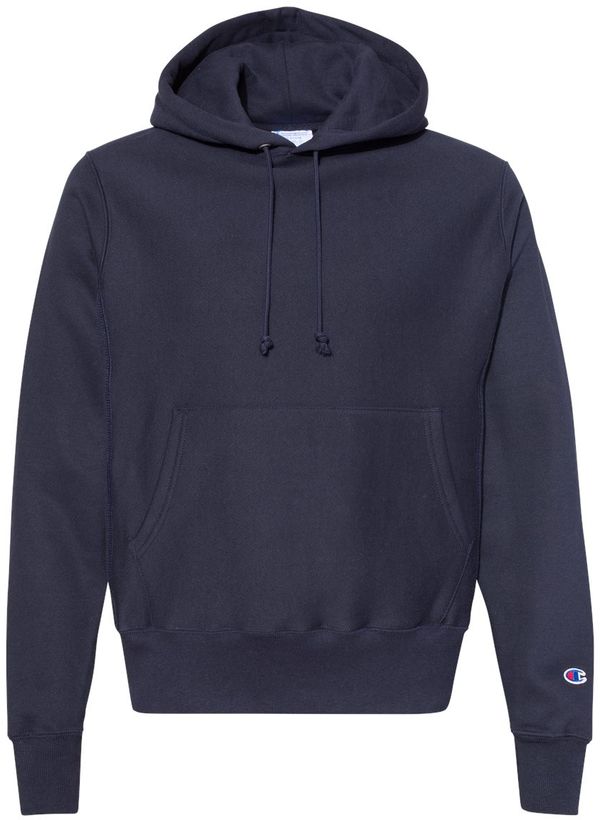 Am image of a Custom Champion Reverse Weave Pullover Hooded Sweatshirt in Navy!
