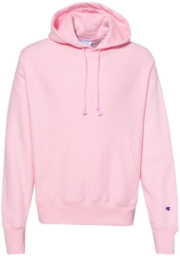 Am image of a Custom Champion Reverse Weave Pullover Hooded Sweatshirt in Pink Candy!