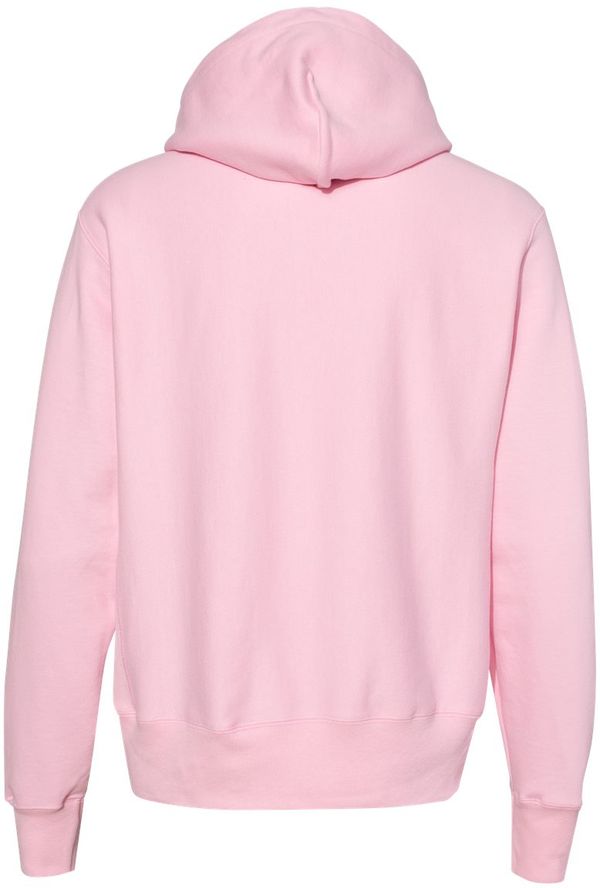 Am image of a Custom Champion Reverse Weave Pullover Hooded Sweatshirt in Pink Candy!