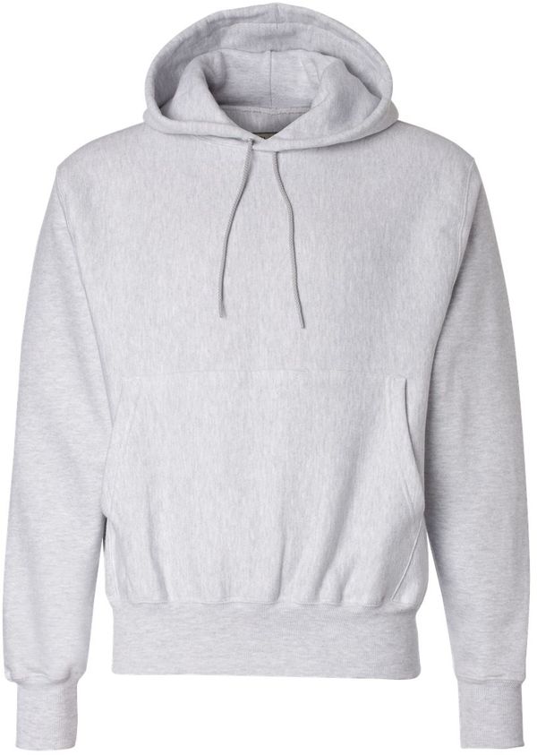 Am image of a Custom Champion Reverse Weave Pullover Hooded Sweatshirt in Silver Gray!