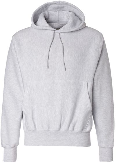 Am image of a Custom Champion Reverse Weave Pullover Hooded Sweatshirt in Silver Gray!
