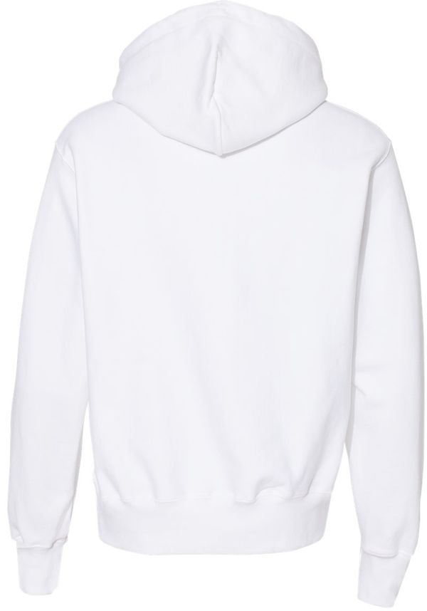 Am image of a Custom Champion Reverse Weave Pullover Hooded Sweatshirt in White!