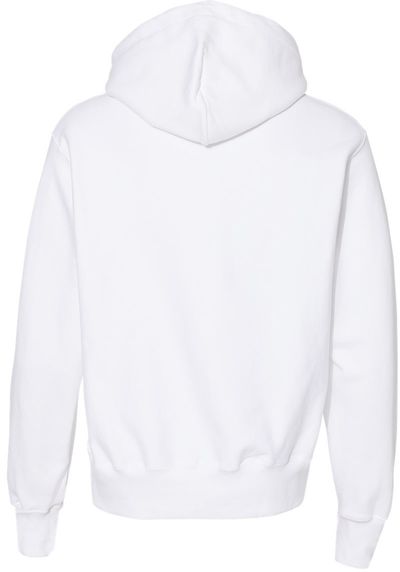 Am image of a Custom Champion Reverse Weave Pullover Hooded Sweatshirt in White!
