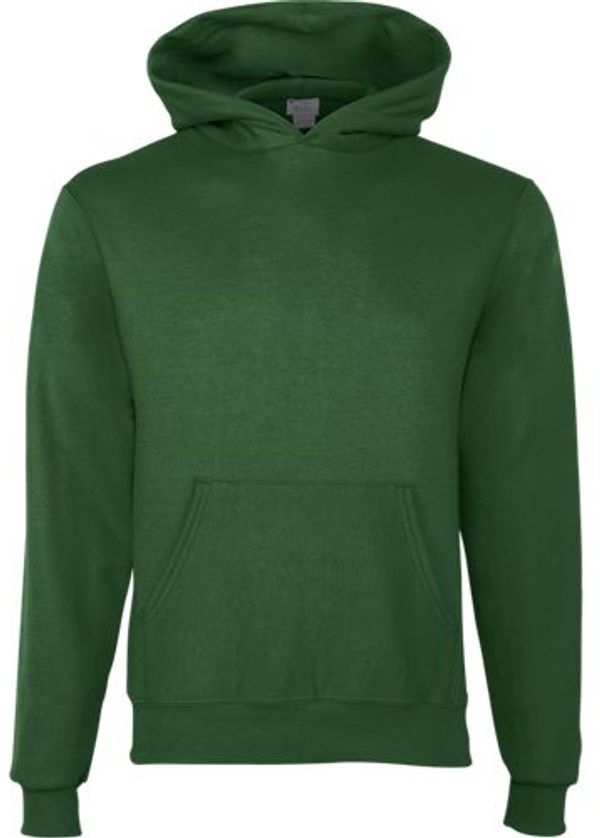 Am image of a Custom Champion Youth Powerblend Pullover Hooded Sweatshirt in Dark Green!