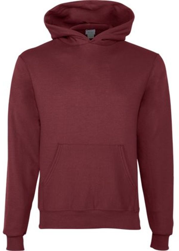 Am image of a Custom Champion Youth Powerblend Pullover Hooded Sweatshirt in Maroon!