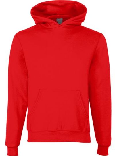 Am image of a Custom Champion Youth Powerblend Pullover Hooded Sweatshirt in Scarlet!
