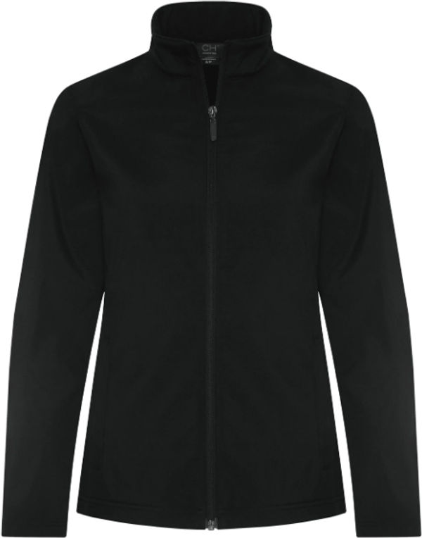 An image of a Custom Coal Harbour Essential Water Repellent Soft Shell Ladies Jacket in Black!