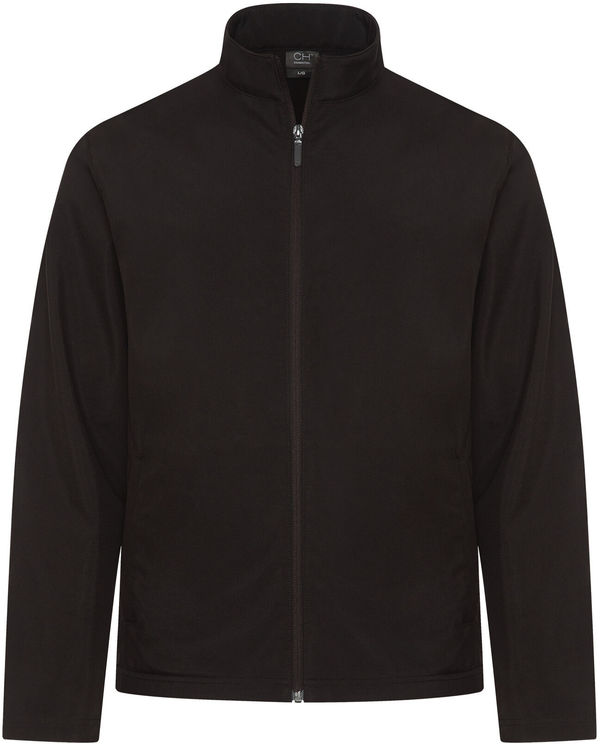 Am image of a Custom Coal Harbour Essential Water Repellent Soft Shell Jacket in Black!