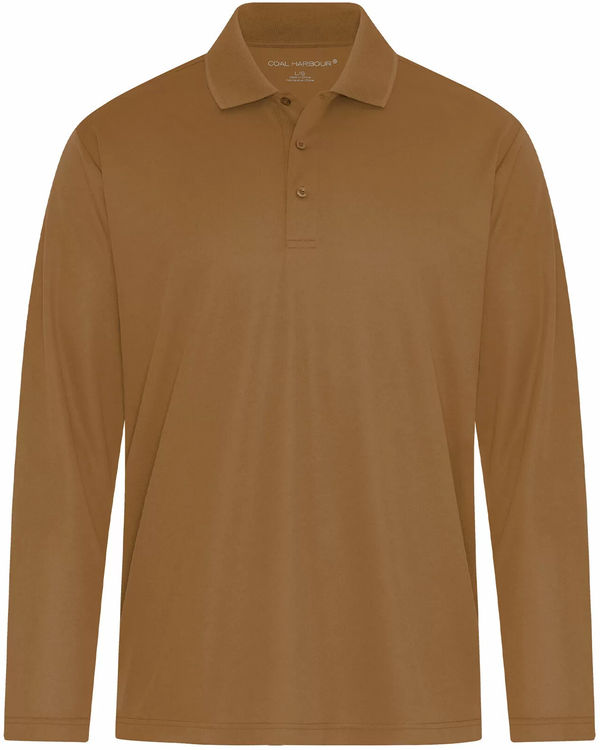 Am image of a Custom Coal Harbour Everyday Snag Resistant Long Sleeve Polo in Duck Brown!