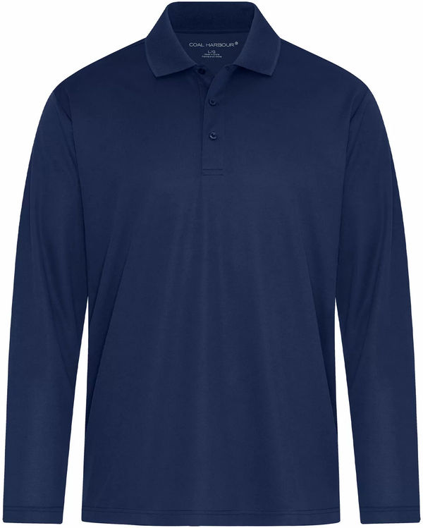 Am image of a Custom Coal Harbour Everyday Snag Resistant Long Sleeve Polo in True Navy!