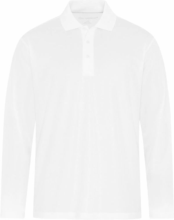 Am image of a Custom Coal Harbour Everyday Snag Resistant Long Sleeve Polo in White!