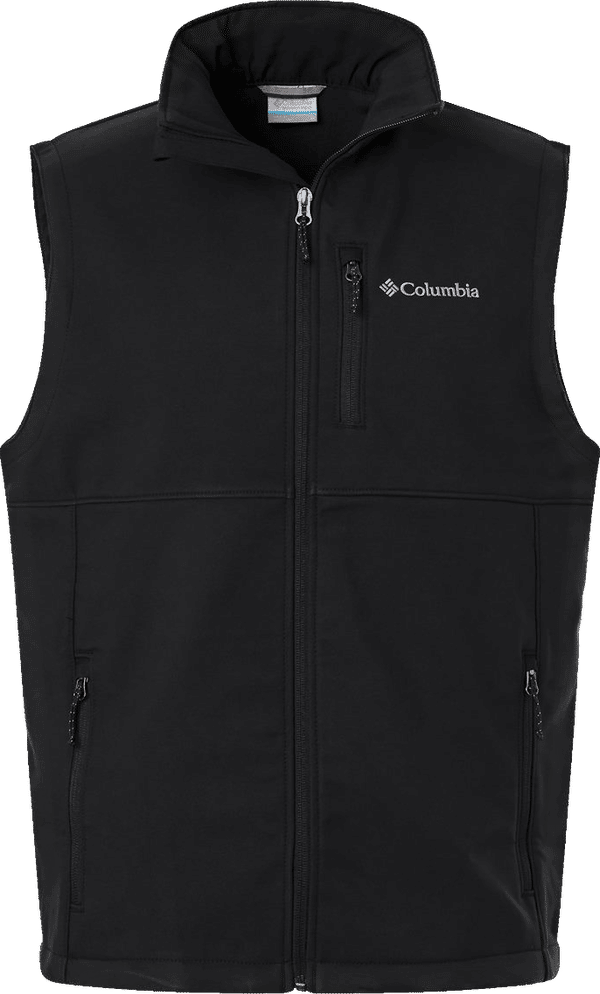 Am image of a Custom Columbia Ascender Soft Shell Vest in Black!