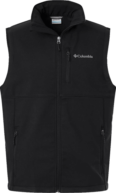 Am image of a Custom Columbia Ascender Soft Shell Vest in Black!