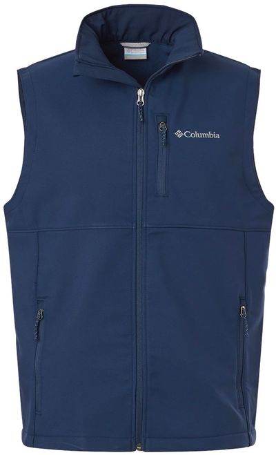 Am image of a Custom Columbia Ascender Soft Shell Vest in Collegiate Navy!