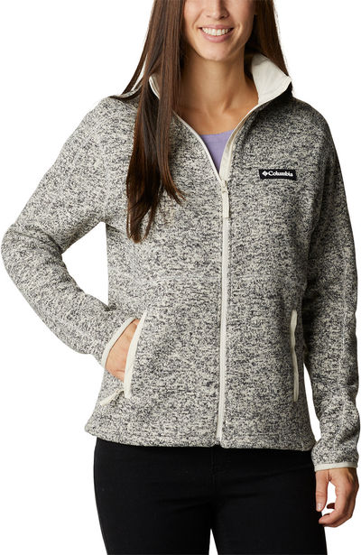 Am image of a Custom Columbia Ladies Sweater Weather Full Zip in Chalk Heather!