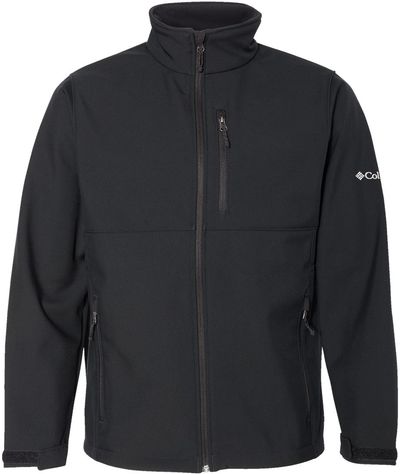 Am image of a Custom Columbia Mens Ascender Softshell Jacket in Black!