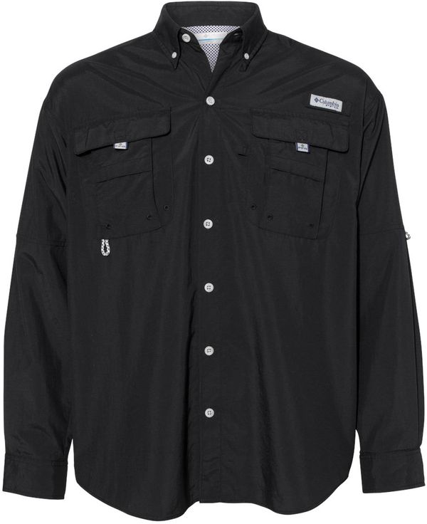 An image of a Custom Columbia Mens Bahama Long Sleeve Shirt in Black!